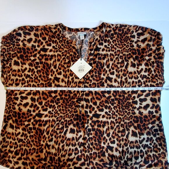 Ava & Viv Womens Leopard Print Top 2X Polyester Blend V-neckline Animal Print - Picture 5 of 10